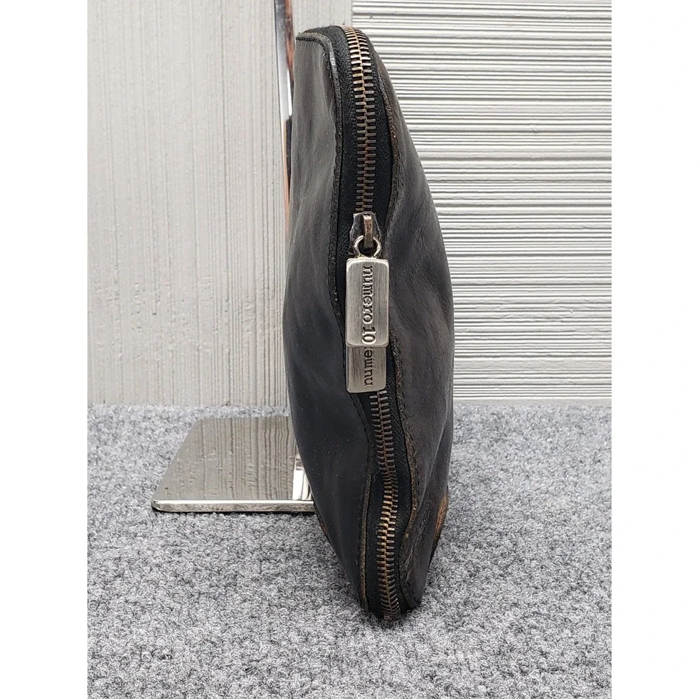 Lavorazione Artigianale Men Leather Clutch Bag Shinny Black Zip Lined Outdoor